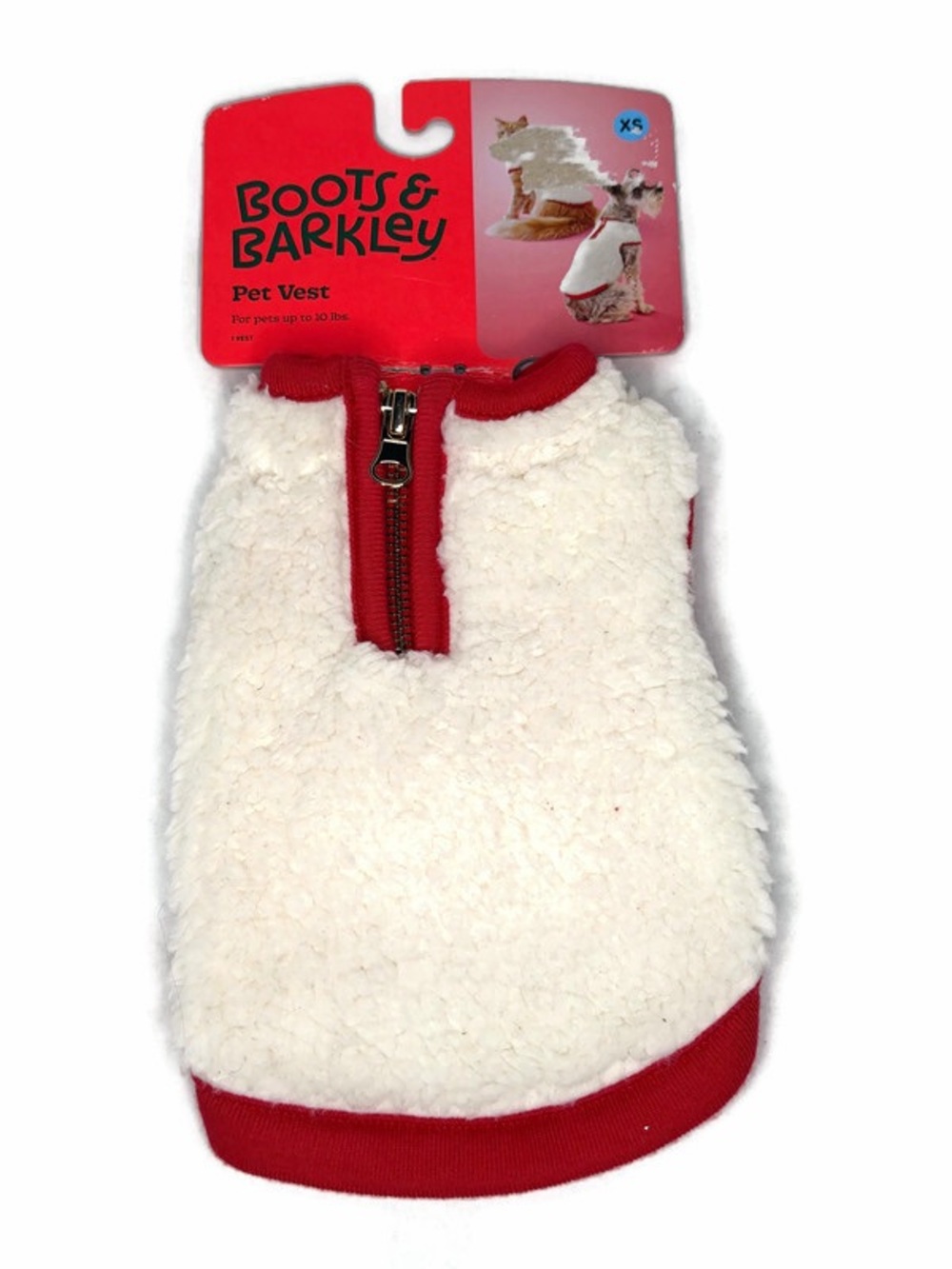 Boots & Barkley Cream Sherpa Pet Vest with Red Accents